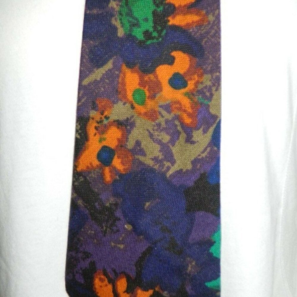 1960's Custom Made Blue Green Floral Tie